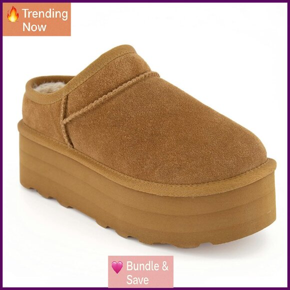 Women's Suede Platform Ankle Boots with Fur Lined Interior